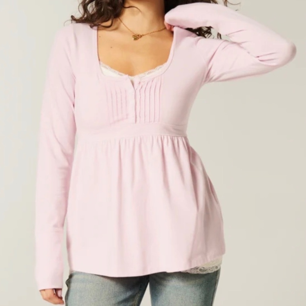 Pink Long sleeve Henley babydoll top
